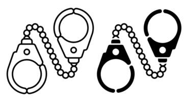 Linear icon, metal handcuffs to neutralize criminals. Outfit and equipment of police. Simple black and white isolated on white background vector