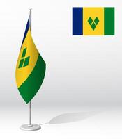 SAINT VINCENT flag on flagpole for registration of solemn event, meeting foreign guests. GRENADINES National independence day. Realistic 3D on white vector