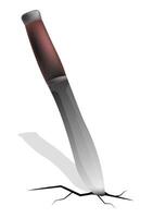 Hunting knife stuck in ground with cracks. Cleavage from being stabbed into ground vector