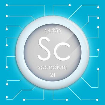 Realistic button with scandium symbol. Chemical element is scandium. image isolated on white vector