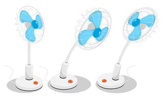 Electric fan on high stand for cooling. Maintaining comfortable temperature in room. Cartoon vector