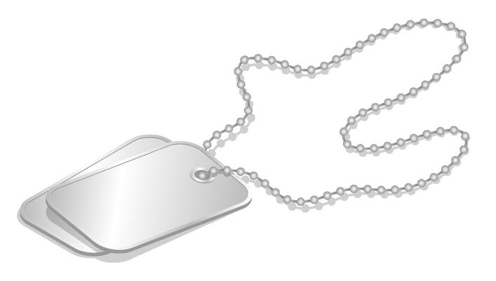 realistic empty personal military number badge on chain for soldier. 3D isolated on white background