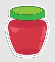 Packaged jar of jam or compote in doodle style. Hand drawn cartoon icon with stroke. Cartoon vector