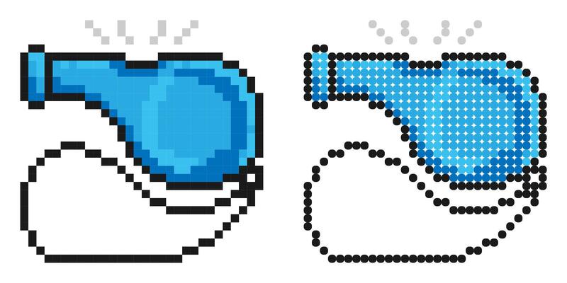 Pixel icon. Sports whistle of referee of football sport match. Simple retro game image