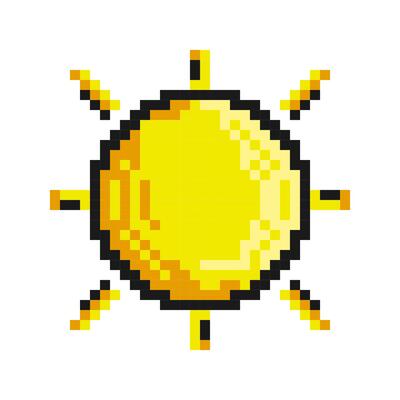 Pixel icon of Sun. Star of planet earth. Astronomy, observation of sun activity and weather. Simple retro game isolated on white background