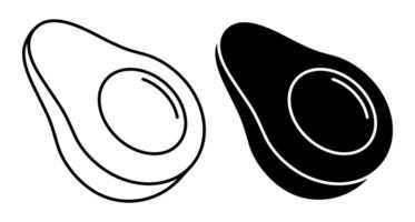 Linear icon, avocado fruit cut in half with seed in middle. Exotic fruit. Simple black and white isolated on white background vector