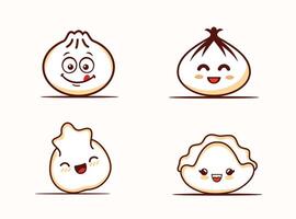 happy face expression cute dumpling momo icon illustration logo template emoji set vector