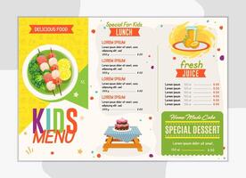 Colorful kids menu with food items vector