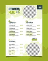 Elegant, Modern and Creative Vegetarian Restaurant Menu Template, Clean, Green Design with Placeholders. vector