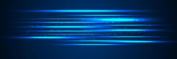 Dark blue speed lines background. Modern technology with horizontal glow effect for banner, website, cover, presentation, illustration vector