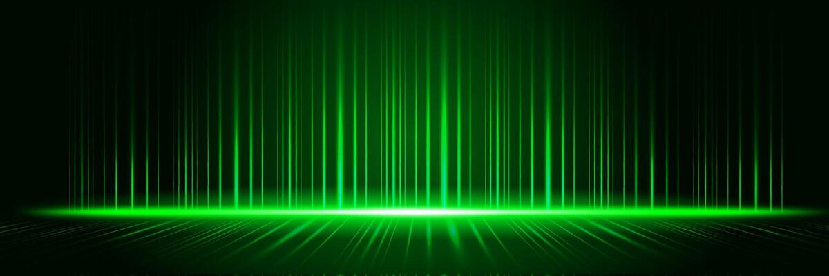 Studio green background, stage, show, curtain, performance, laser light effects, perspective, neon, futuristic, product, banner, website, cover, presentation,