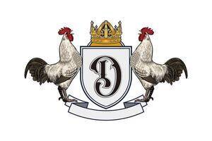 Coat of arms with roosters and crown vector
