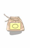 Nature Soap pouch and yellow bar soap issolated on white. Items for bathing vector