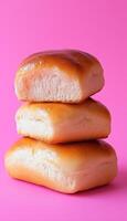 Bun bread stack baked cake for simple snack food with pink story background photo