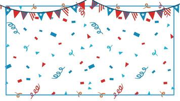 Animation of American flag waving with festive confetti and banners, celebrating Independence Day with vibrant colors and dynamic movement video