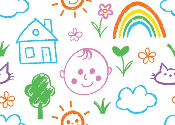 Colorful set of hand drawn cloud,sun,boat,tree, rainbow