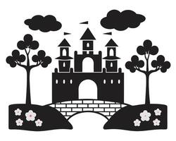 House of a illustration of a building in a cartoon art style with trees and clouds vector