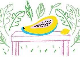 A fresh vegetable on tablewith crayon color vector