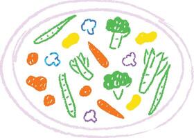 Kids Drawing of colorful begetables on plate vector