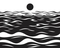 Black and white illustration of a boat on a summer ocean wave, perfect for a nature inspired design vector