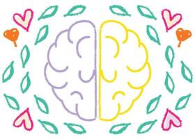 Colorful brain in cartoon style with crayon color vector