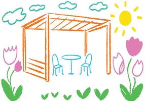 a cartoon interior home design with a child bed and a garden flower drawing, featuring a watering can with summer flowers vector