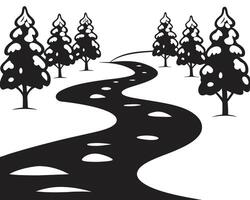 Forest road with snowy winter trees vector