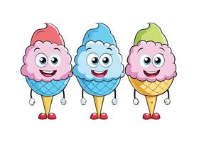 Set of cartoon style ice cream in bowl vector