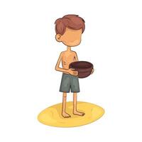 Homeless poor man holding bowl vector