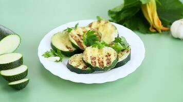 Grilled zucchini slices on a plate video