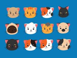 Cute Cat Heads Collection from Various Breeds in Chibi Kids Illustration Style vector