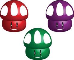 Three colorful mushrooms with faces and eyes vector