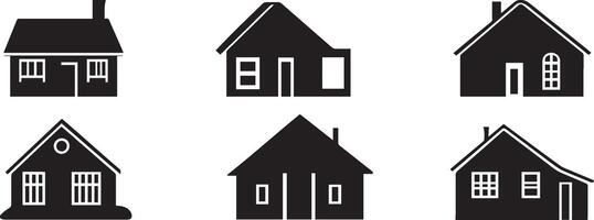Six House Icon Set Simple Black Home Silhouettes for Design Projects vector