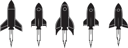 Five Rocket Ship Icons A Simple Graphic Set for Business and Technology vector