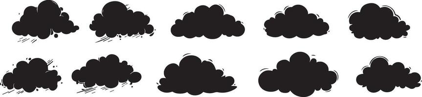 Ten Unique Cloud Silhouettes Graphics for Design Projects vector