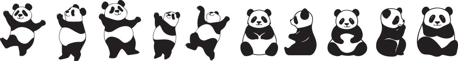 Ten Unique Panda Poses A Striking Black and White Graphic vector