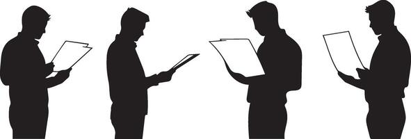 Silhouette Men Reading Documents Business Study Review Concept vector