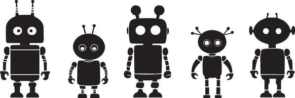 Silhouette Robot Family Cute Graphics for Design Projects vector