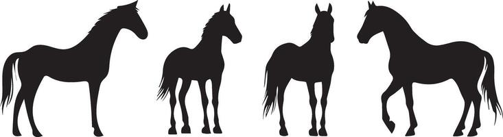 Four Horse Silhouettes A Collection of Elegant Equine Illustrations vector