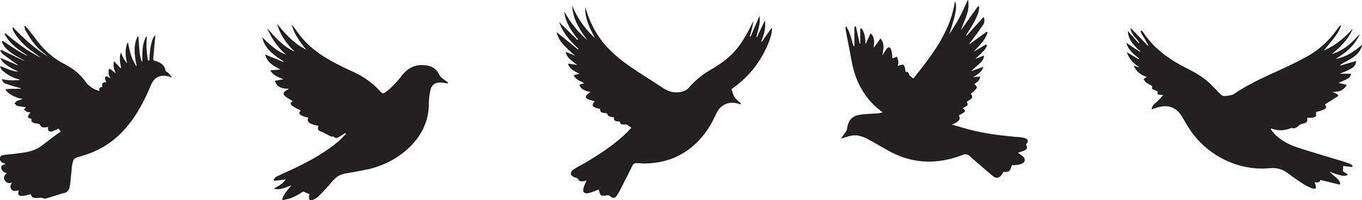 Five Silhouettes of Birds in Flight Elegant Avian Graphics vector
