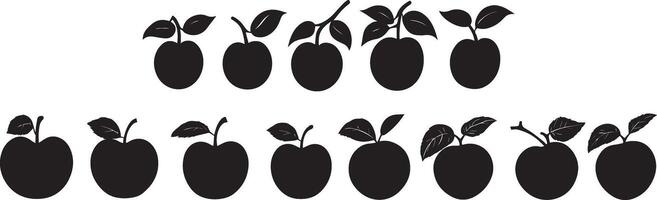 Silhouette Apple Cliparts Graphics of Apples with Leaves vector