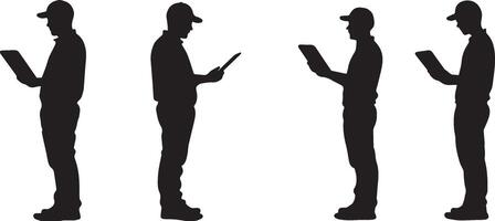 Silhouette Collection Men Using Tablets and Laptops Professional Side Profile Views vector