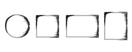 Set of noise or distorted frames line art, black border rough edgy textured, editable stroke illustration vector