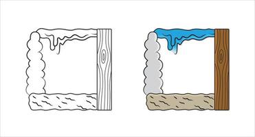 Abstract cute frame wood, liquid, cloud puff, stone texture editable stroke illustration vector