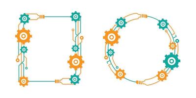 Abstract shapes technology frames colourful, digital integration gear polygonal web network futuristic frames editable stroke illustration vector