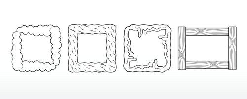 Set of cute line art abstract frames liquid, puff, wood, stone, texture editable stroke illustration vector