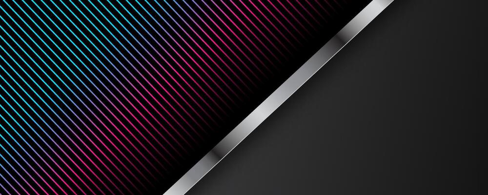 3D black techno abstract background overlap layer on dark space with colorful lines effect decoration. Graphic design element cutout style concept for web banner, flyer, card, or brochure cover