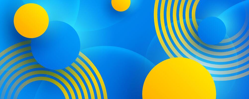 3D blue yellow abstract background overlap layer on bright space with circles effect decoration. Modern graphic design element cutout style concept for web banner, art, flyer, card, or brochure cover