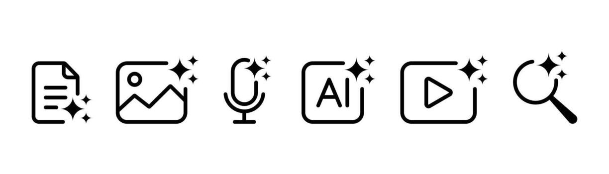 Ai generate button set. Create media file image, , audio, text with artificial intelligence. Generate AI user interface. Artificial intelligence sign. vector