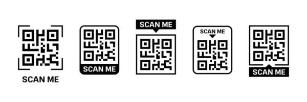 Scan qr code icon. Scan me sticker. QR code scan icon set. Scan me frame. Scan the QR code flat icon. Qr Code template for mobile app, payment, and discounts. vector